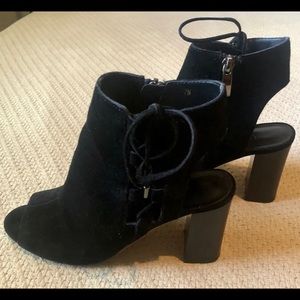 Vaneli Black Suede Peeptoe Booties
